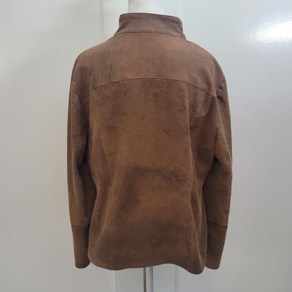 Chico's Size 2 US 12/14 Suede Moto Jacket Brown Faux Leather Western Minimalist - Picture 4 of 10